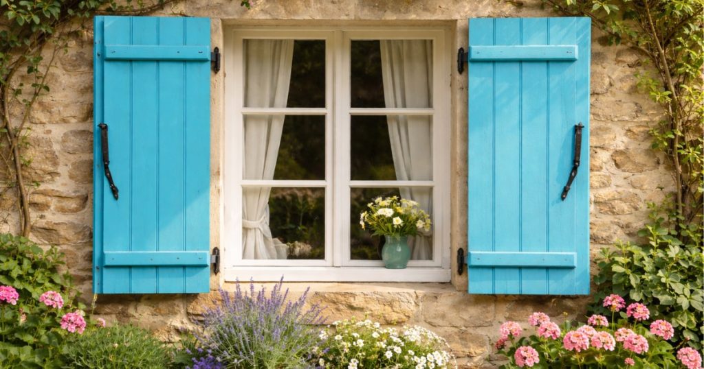 Volet battant en bois bleu
