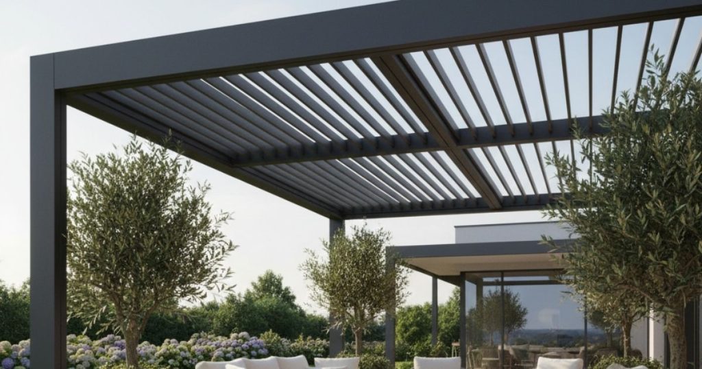 Pergola bioclimatique en gris