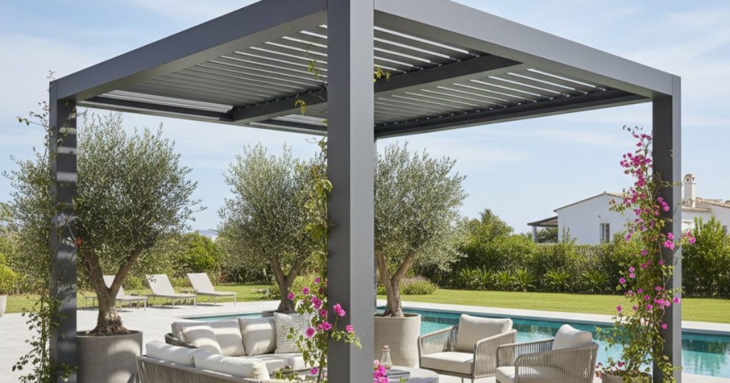 Pergola gris en aluminium