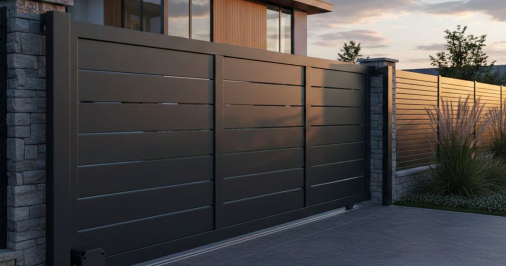 Portail coulissant en aluminium noir