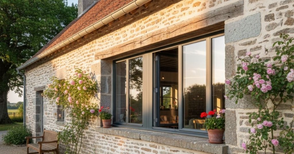 Fenêtre en aluminium sur une longère