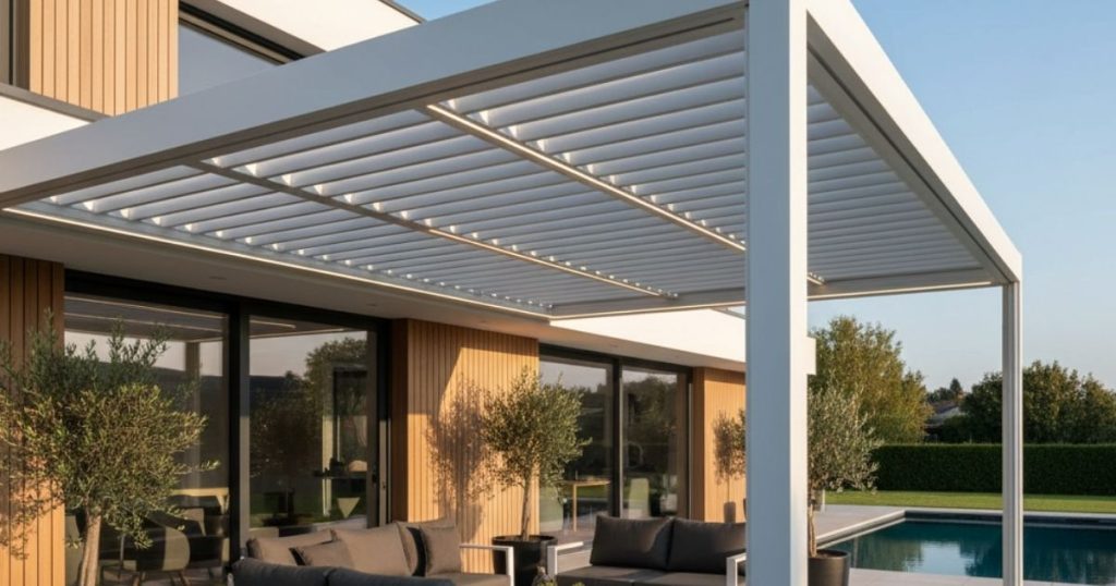 Pergola bioclimatique blanche
