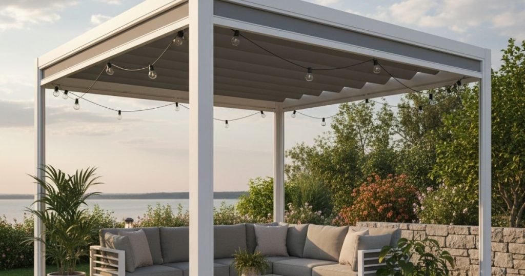 Pergola couverte blanche
