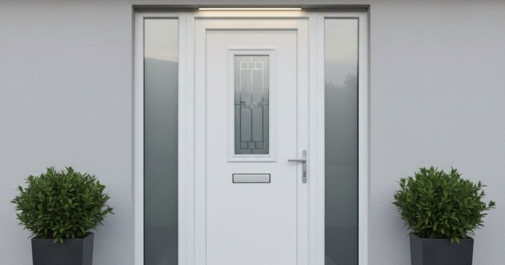 Porte d'entrée en aluminium blanche