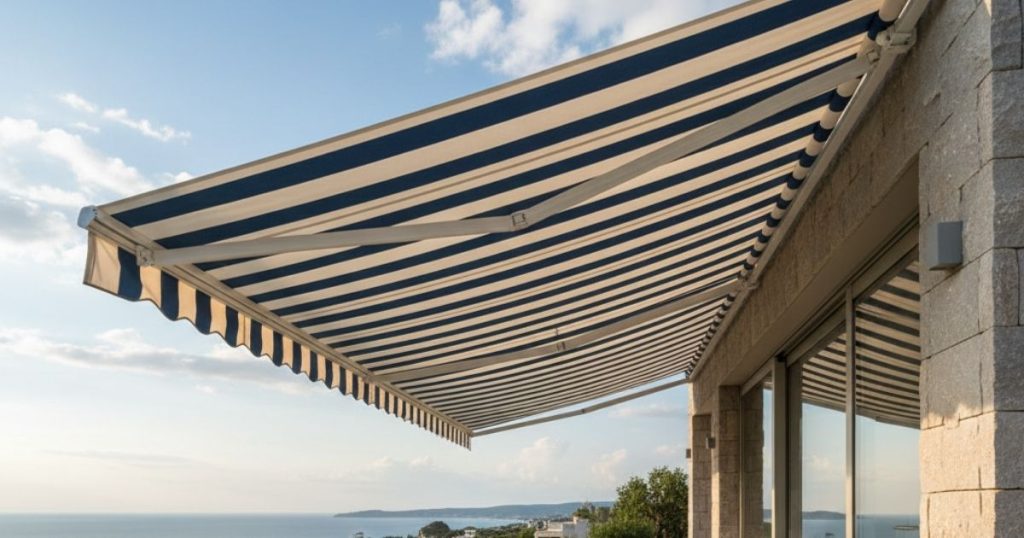 Store banne a rayure bleu