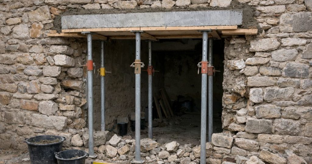 Reprise de linteau lors d'un agrandissement d'ouverture dans le bocage mayennais par Kalio Menuiserie