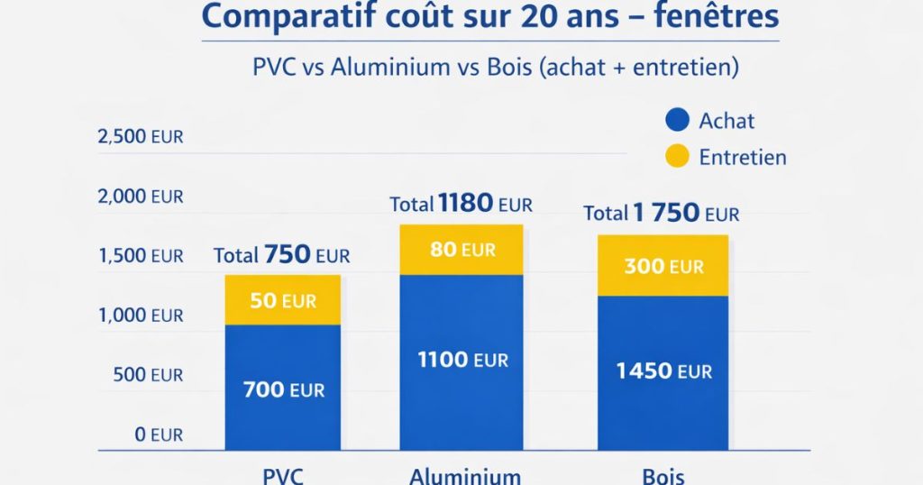 Comparatif coût sur 20 ans fenêtre PVC alu et bois par Kalio Menuiserie