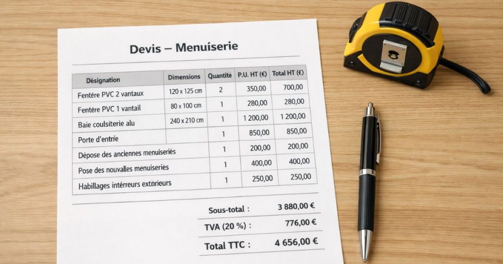 Devis de remplacement de fenêtres détaillé poste par poste établi par Kalio Menuiserie en Mayenne