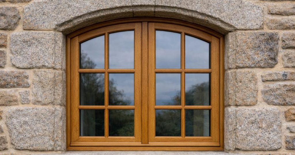 Fenêtre bois cintrée avec petits bois pour maison ancienne à Fougères par Kalio Menuiserie