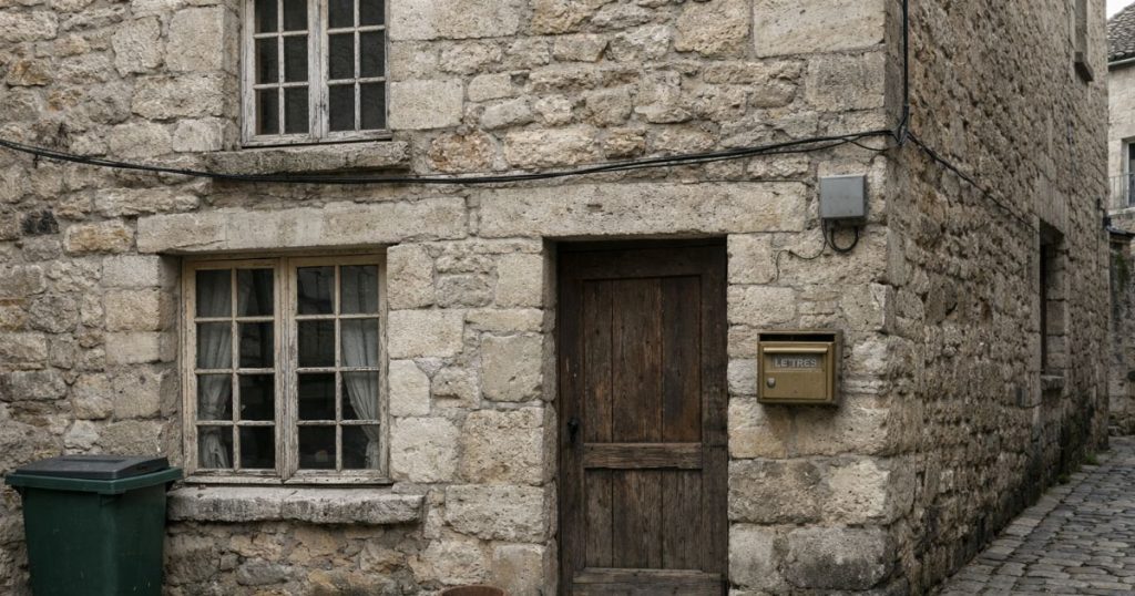 Fenêtre bois sur une maison de pierre de la cité médiévale de Sainte-Suzanne par Kalio Menuiserie