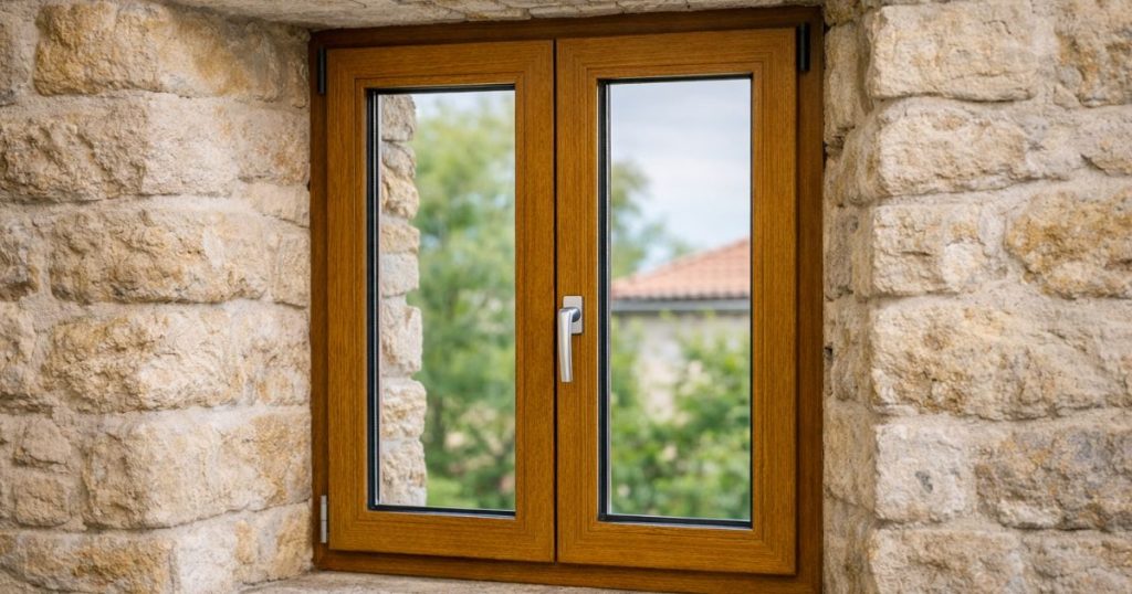 Fenêtre PVC plaxé bois posée dans une longère à Craon en rénovation
