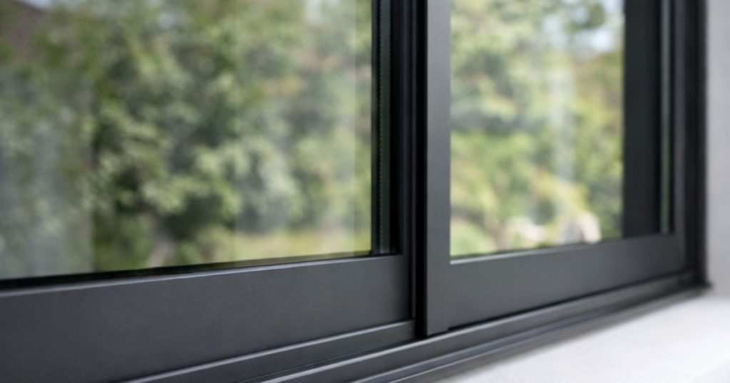 Détail du laquage d’un profilé aluminium thermolaqué sur une fenêtre posée par Kalio Menuiserie