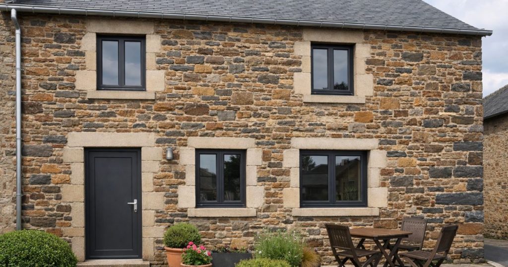 Fenêtre sur mesure posée dans une maison en pierre à Évron par le menuisier Kalio Menuiserie