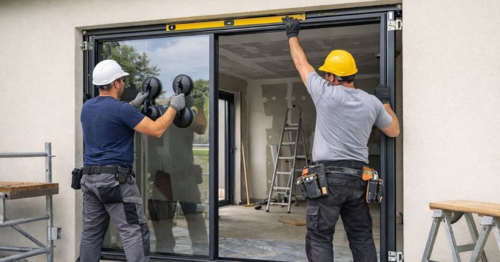 Pose de baie coulissante aluminium en rénovation dans une villa à Angers par Kalio Menuiserie