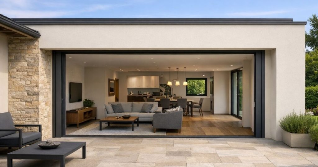 Pose d’une baie à galandage aluminium sur une villa de l’agglomération du Mans par Kalio Menuiserie
