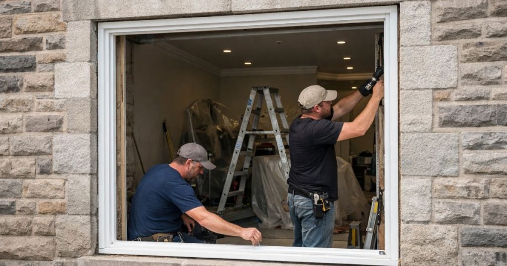 Pose de fenêtre sur une façade donnant sur rue à Meslay-du-Maine par Kalio Menuiserie