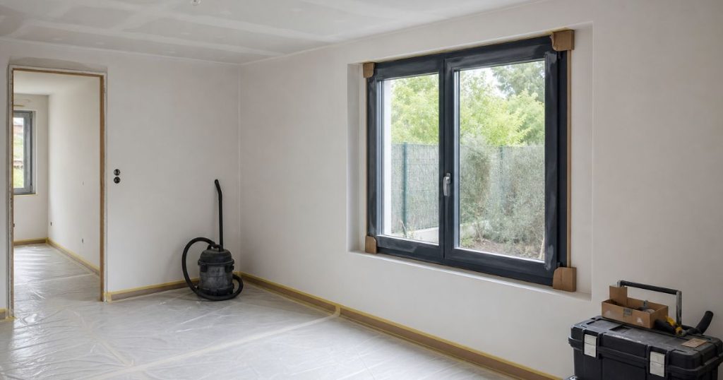 Chantier de pose de fenêtres mené pièce par pièce dans une maison habitée à Vitré par Kalio Menuiserie