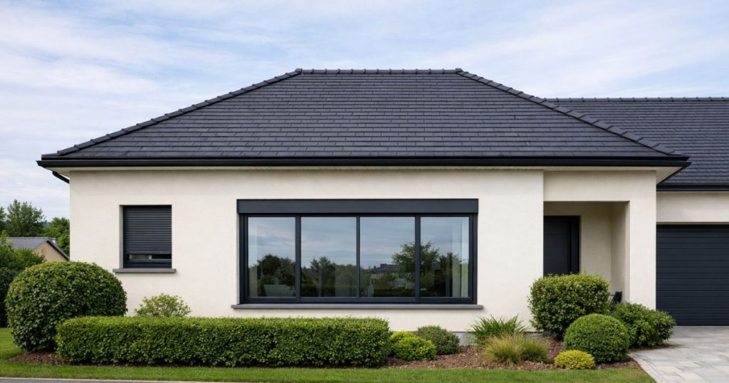Fenêtre aluminium RPT gris anthracite posée sur un pavillon à Fougères par Kalio Menuiserie