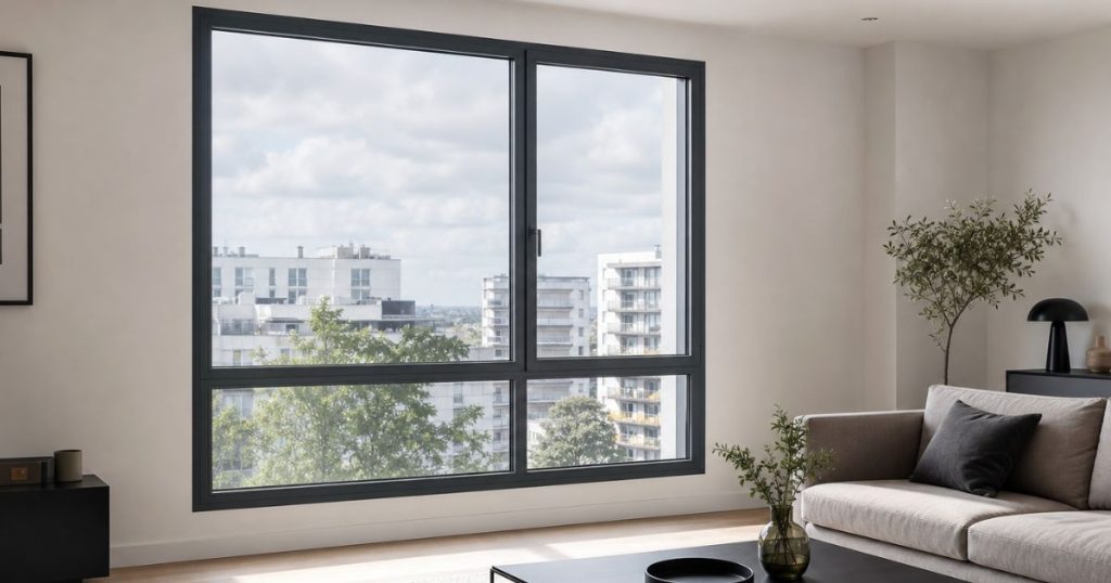 Fenêtre aluminium contemporaine gris anthracite posée dans une maison rénovée à Rennes