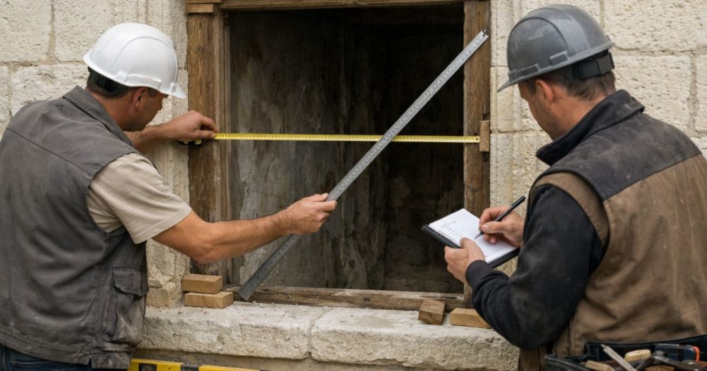 Prise de mesures pour un devis fenêtre bois à Château-Gontier par un poseur Kalio Menuiserie