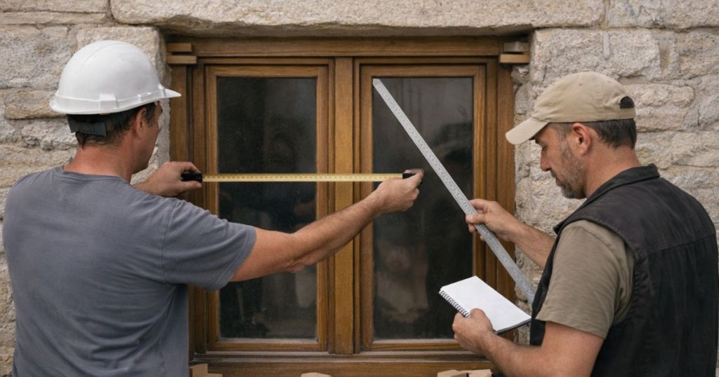 Prise de mesures pour un devis fenêtre bois à Vitré par un poseur Kalio Menuiserie