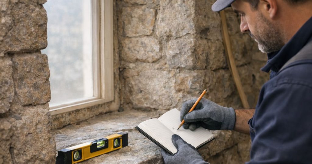 Relevé de cotes d’une fenêtre de longère à Craon avant devis de rénovation