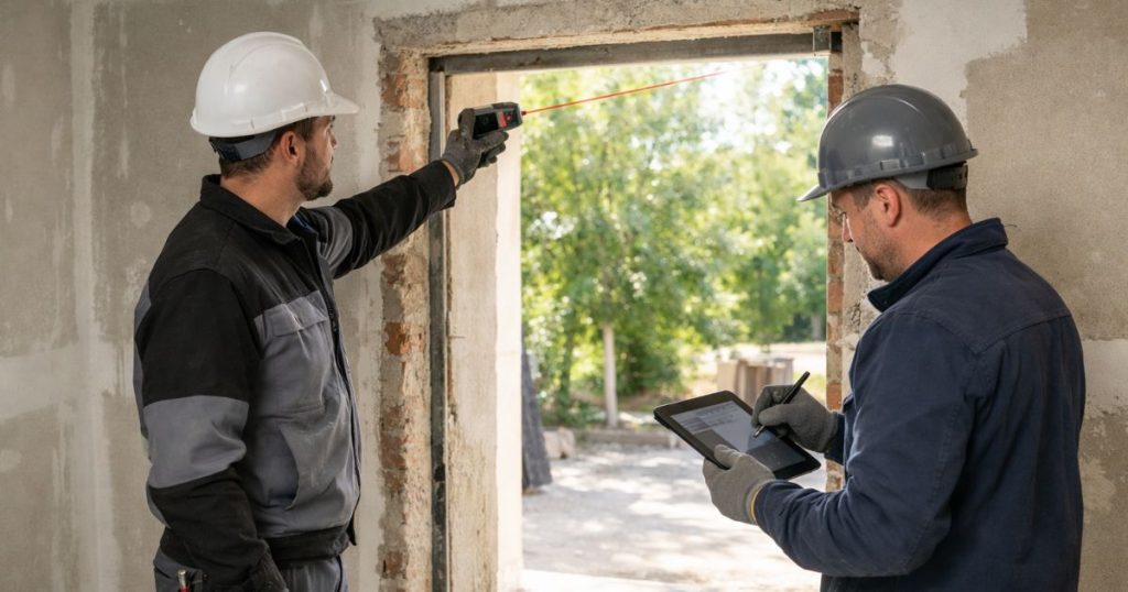 Relevé de cotes et pose d’une fenêtre sur mesure lors d’un chantier de changement de fenêtres en Ille-et-Vilaine par Kalio Menuiserie