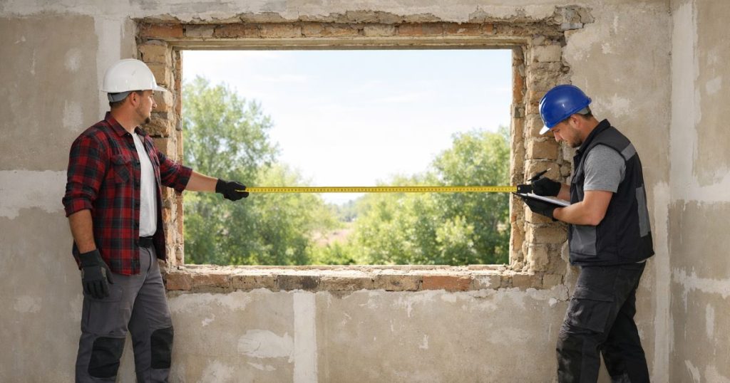 Relevé de cotes et pose d’une fenêtre sur mesure lors d’un chantier de changement de fenêtres en Maine-et-Loire par Kalio Menuiserie
