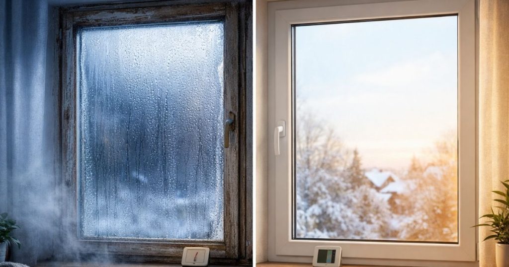 Comparaison thermique entre ancien simple vitrage et double vitrage moderne sur un pavillon au Mans par Kalio Menuiserie
