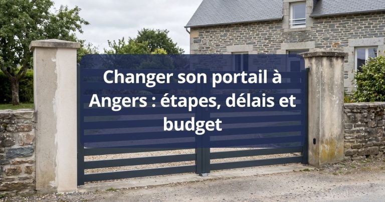 Portail aluminium neuf et reprise de maçonnerie visible sur un seul des deux piliers, à Angers