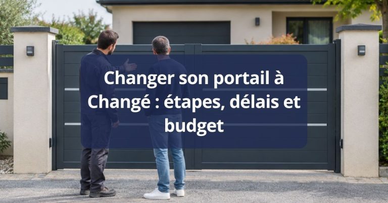 Ancien portail au laquage écaillé et au vantail affaissé, avant remplacement, à Bonchamp-lès-Laval
