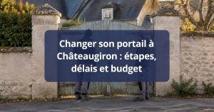 Ancien portail au laquage écaillé et au vantail affaissé, avant remplacement, à Châteaugiron