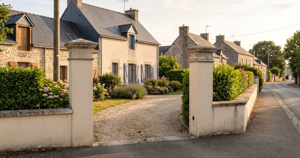 Changer son portail à Châteaugiron, entrée de lotissement ouverte entre ses piliers