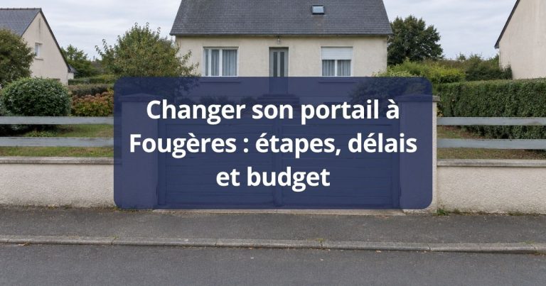 Ancien portail au laquage écaillé et au vantail affaissé, avant remplacement, à Fougères