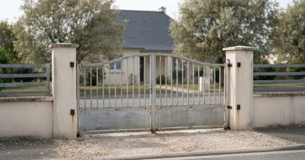 Entrée de pavillon à Fougères avec son portail d’origine avant remplacement