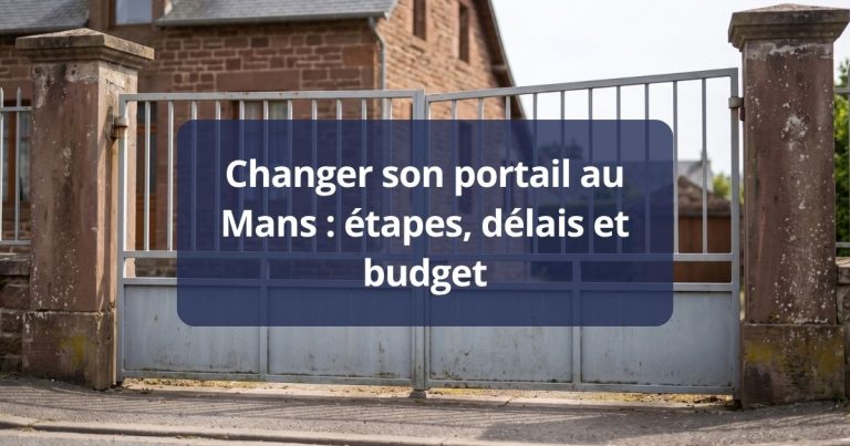 Ancien portail à gonds dépareillés, lignes hautes décalées d’un vantail à l’autre, au Mans