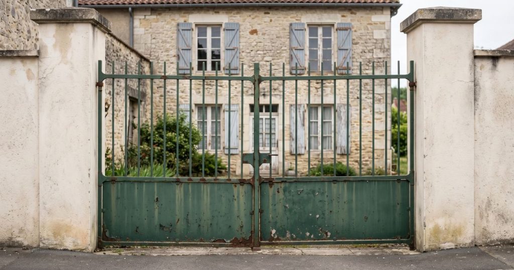 Ancien portail encore en place sur une entrée du Mans, relevé avant son remplacement