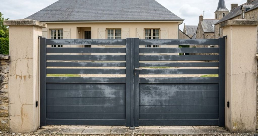 Ancien portail en place avant remplacement à Villiers-Charlemagne