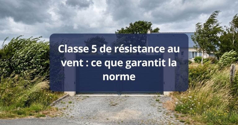 Portail aluminium immobile un jour de grand vent, végétation couchée autour de l’entrée
