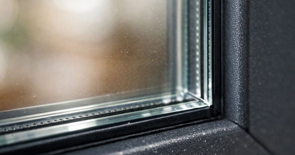 Marquage Cekal dans l’angle d’un double vitrage posé par Kalio Menuiserie