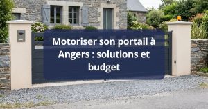 Portail battant aluminium motorisé et sa platine de visiophone sur le pilier, à Angers