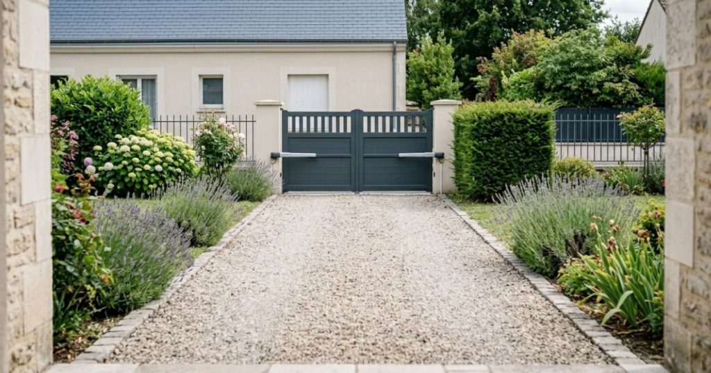 Cheminement entre la maison et le portail à Bain-de-Bretagne, longueur à parcourir pour l’alimentation