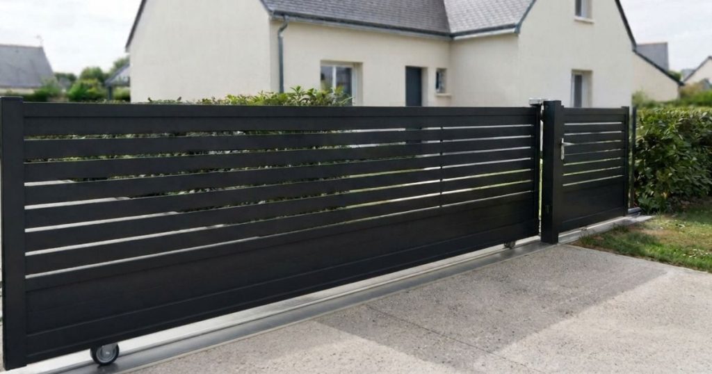 Portail coulissant motorisé à Liffré, tablier le long de la clôture