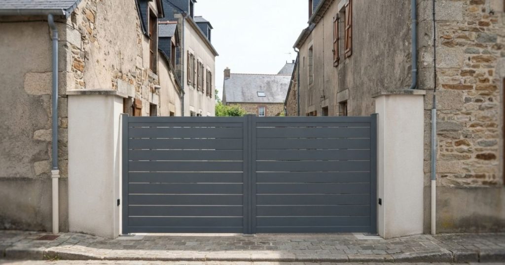 Motoriser son portail à Rennes, entrée étroite dont le pilier est mitoyen