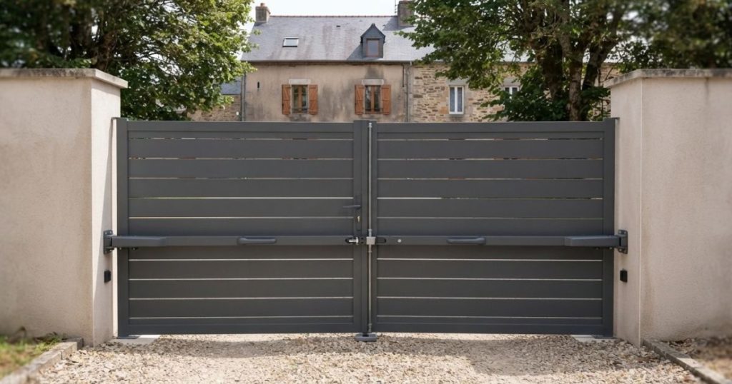 Prix d’une motorisation à Rennes, portail battant motorisé fermé vu depuis la rue