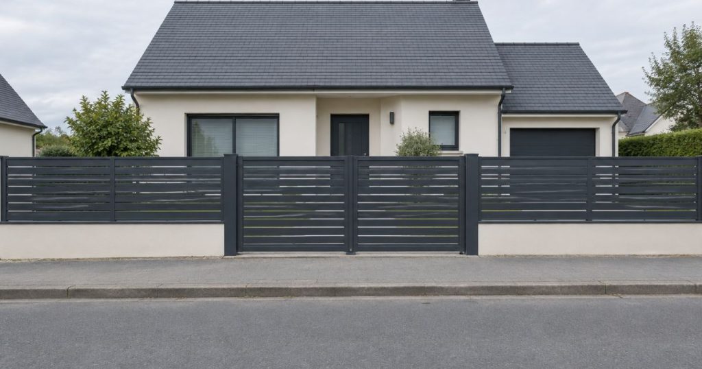 Portail aluminium à Chartres-de-Bretagne et clôture assortie, même teinte et même remplissage