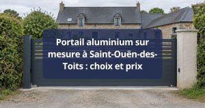 Portail aluminium semi-ajouré gris anthracite fermé, vue de face depuis la rue, à Saint-Ouën-des-Toits