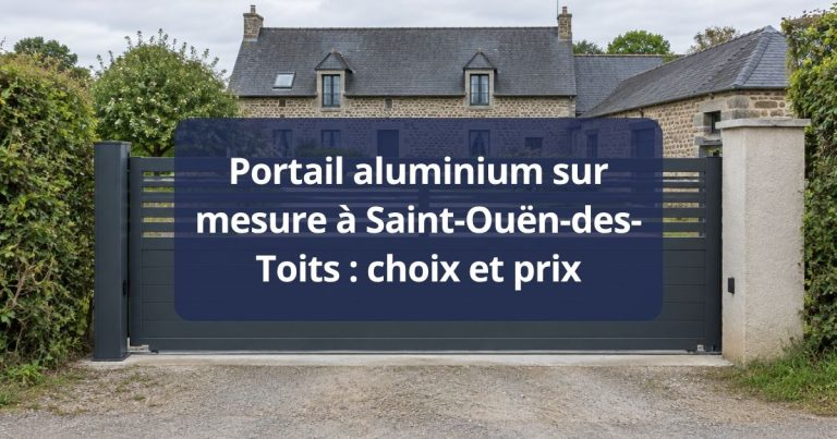 Portail aluminium semi-ajouré gris anthracite fermé, vue de face depuis la rue, à Saint-Ouën-des-Toits
