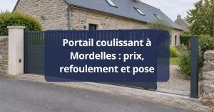 Rail au sol et galet d’un portail coulissant aluminium scellés dans leur longrine, à Mordelles