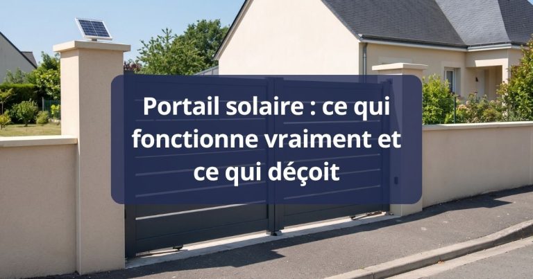 Portail aluminium motorisé et son panneau solaire fixé en tête de pilier